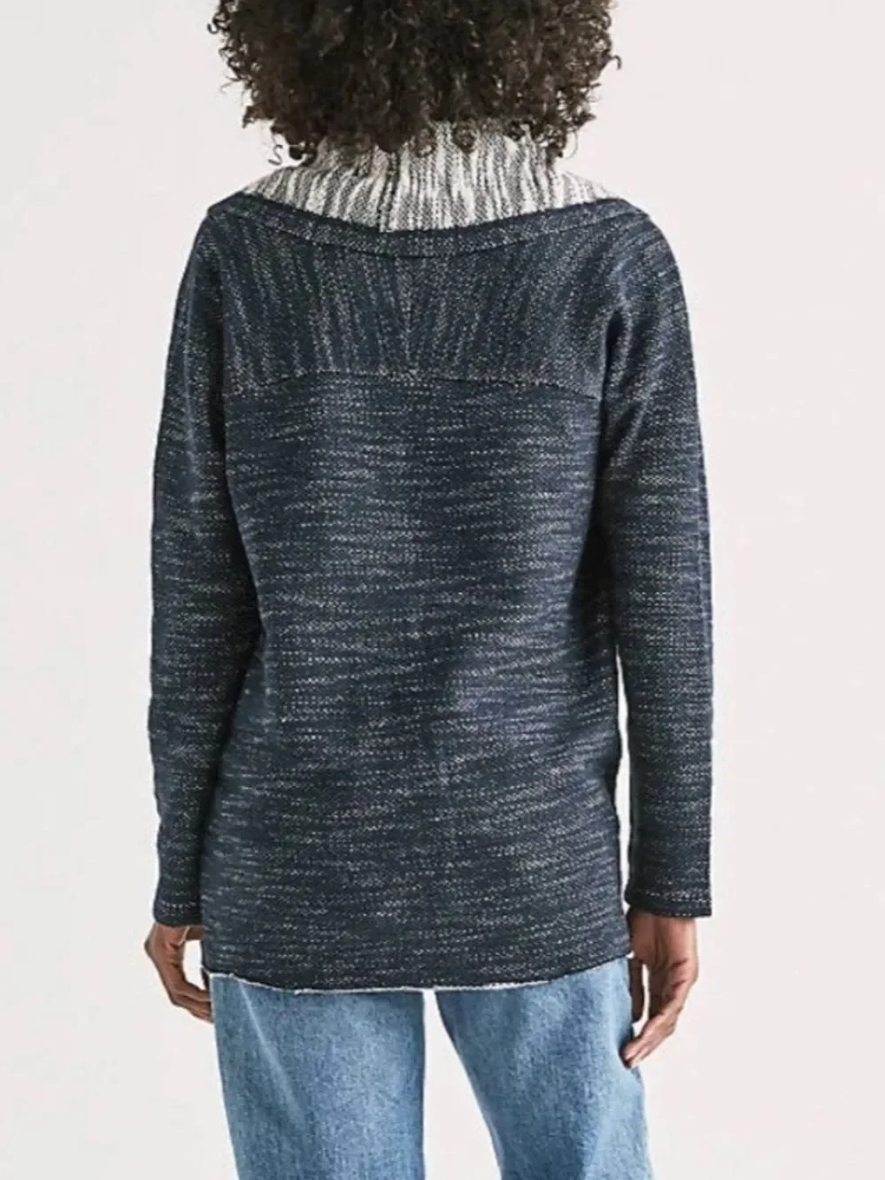 Lucky Brand Womens Navy Blue Heather Gray Open Front Shawl Collar Cardigan Small